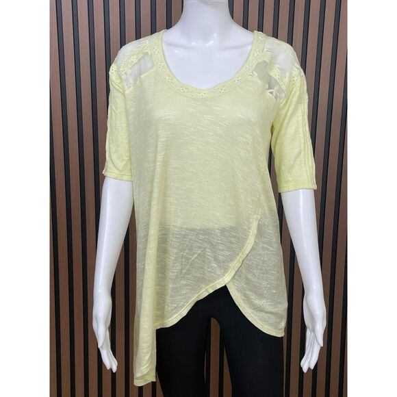 Free People Women's S Green Blouse Top Rayon Tunic Semi-Sheer Asymmetrical Hem - Picture 1 of 9